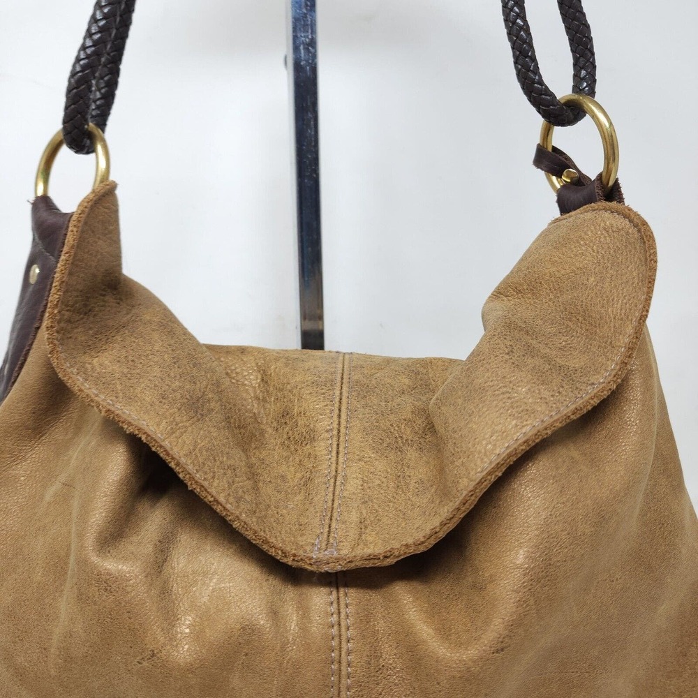 Henri Lou Womens Purse Brown Metallic Leather Hobo Slouch Large Shoulder Bag - Picture 2 of 11